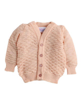 Little Angels Little Angels Sweater Set Baby Wool Full Sleeves V-Neck Solid with Pyramid Design Peach 3-Piece Set Sweater Sets Diamond Buds Baby Knitwear Set